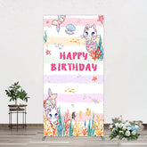 Lofaris Mermaid Cat Cartoon Happy Birthday Rectangle Backdrop